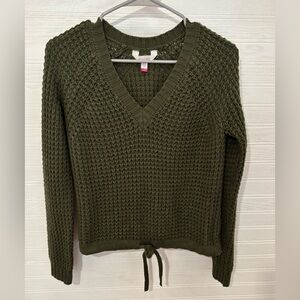 No Boundaries Olive Green V-Neck Knit Sweater